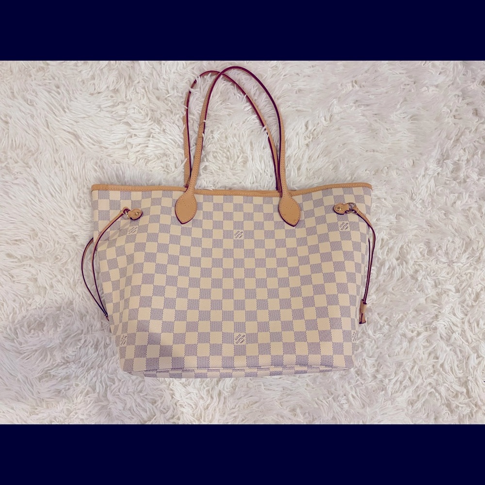 SOLD!! Louis Vuitton Neverfull in Rose Ballerine Damier Azur Authentic